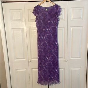 Jonathan Martin Studio Purple Sheath Maxi Dress with Flutter Sleeves